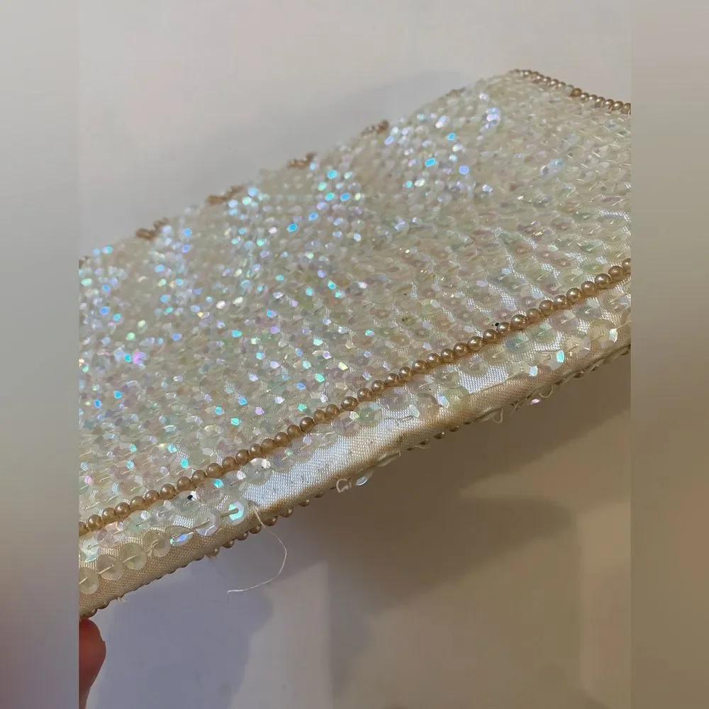 JILL Empress VINTAGE Beaded Clutch Cream